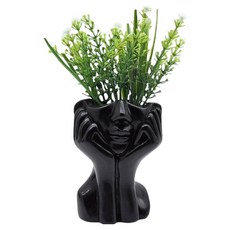 Sunbit 藕紫色抽象臉型花盆, 黑色