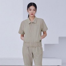 HALEY 女款下擺鬆緊帶拉鍊翻領短袖夾克 HUCWJ1504