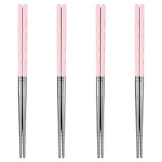 키친유 파스텔 컬러 스텐 진공젓가락 23cm, 4개, 단품, 핑크