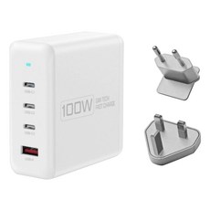 POLYWELL 寶利威爾 100W電源供應器 可充筆電 Type-C 3個 + USB-A 附多國轉接頭 2個, 白色, 1個