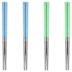 키친유 아동용 컬러 스텐 진공 젓가락 2종 x 2p 세트, 1세트, 젓가락 블루 2p + 민트 2p, 블루, 민트
