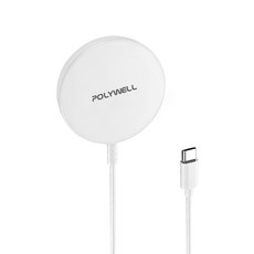 POLYWELL 寶利威爾 15W USB-C 磁吸 充電盤 1.2m 適用MagSafe/iPhone/Airpods/Qi 白色 廠商品質保證: 3個月
