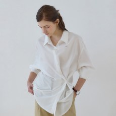 ourhope 女款條紋鈕扣寬鬆版型交叉襯衫