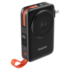 PHILIPS 飛利浦 伸縮線多合一行動電源 10000mAh Type-C + USB-A, 黑色, DLP4352