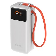 PHILIPS 飛利浦 FunCube 自帶線行動電源 10000mAh 65W Type-C, 白色, DLP6351