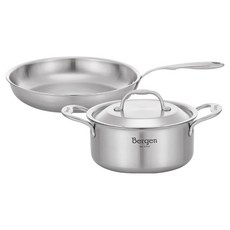 HANIL STAINLESS STEEL 電磁爐用五層Bergen鍋具組, 混合色, 1套, 18cm雙耳鍋 + 28cm平底鍋