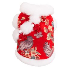 摩達客 寵物服飾 603新年喜上眉梢福鳥旗袍風唐裝/狗貓春節拜年寵物衣, 紅色, 1個