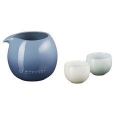 LE CREUSET 花蕾系列清酒壺組 藍色迷霧 + 蛋白霜 + 湖水綠, 1套, 壺 + 杯 2個