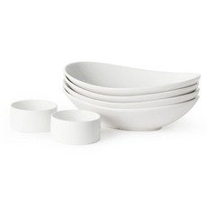 CCLIME 橢圓義大利麵碗 + 醬料碗, 奶油白, 1套, 橢圓形義大利麵碗 4個 + 醬汁碗 2個