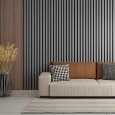 用膠水黏貼的條紋壁板泡棉壁紙 60cm x 3m, 鵝卵石灰, 1個