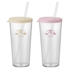 블루바 트라이탄 투명 심플 빨대 텀블러 670ml x 2종 세트, 아이보리 옐로우, 파스텔 핑크, 1세트
