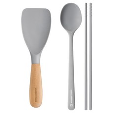 바겐슈타이거 플래티넘 실리콘 조리도구 3종 세트, 라이트그레이, 1세트, 스패츌라 + 숟가락 + 젓가락