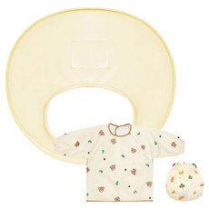 THEMOTHER 自主進食圓形餐墊 + 長袖圍兜 + 收納袋組合, 奶油牛奶(餐墊), 奶油熊(圍兜), 1套