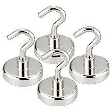 圓形超強力掛鉤 銅釹磁鐵 32mm, 銀色, 4個