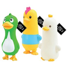 멍냥 강아지 만화 라텍스 삑삑이 장난감 닭 + 오리+ 거위 세트, 옐로우, 그린, 화이트, 1세트