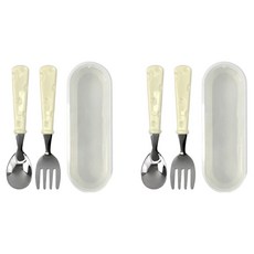 kitchen U 幼兒彩色湯匙 + 叉子 + 收納盒組, 2套, 湯匙 + 叉子 + 收納盒, 象牙白