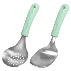 Lime Olive 矽膠不鏽鋼迷你圓形濾網湯勺 + 方形一般湯勺組, 綠色, 1套
