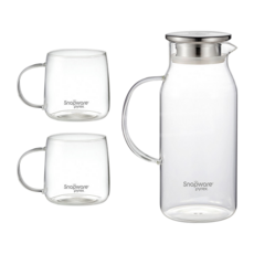 Corelle Brands 康寧餐具 SNAPWARE 淨漾直身耐熱水壺 1700ml + 杯子 500ml 2個, 透明, 1套, 2.7L