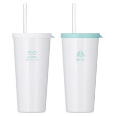블루바 트라이탄 불투명 심플 빨대컵 텀블러 670ml x 2종 세트, 블루 웨이브 화이트, 트로피컬 화이트, 1세트