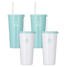 BLUEBARA Tritan 不透明簡約吸管杯隨行杯 670ml x 2款 x 2入組, 水光薄荷, 熱帶白, 1套
