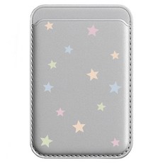 DGG 高級設計 MagSafe 皮革卡夾, 1個, 粉彩星星 銀色