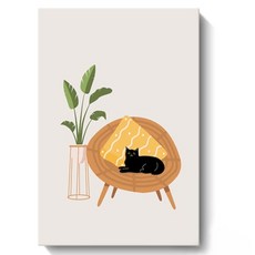 Sunbit 室內裝飾 Momo 帆布畫框 藤編沙發貓