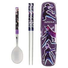 릴팡 케이팝 데몬 헌터스 올인원 가벼운 진공 스텐 수저 클리어 케이스 세트, 혼합색상, 1세트, 스푼 + 젓가락 + 케이스