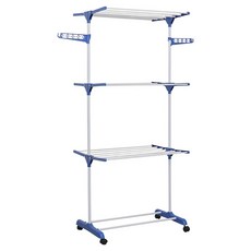 ROI Life 陽臺用可折疊3層曬衣架, 藍色