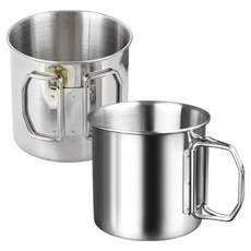 아워웍스 캠핑용 스테인리스 접이식 손잡이 휴대용 머그컵 550ml, 실버, 2개