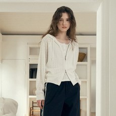 쥬시쥬디 여성용 린넨 펀칭 니트 후드집업 J1KT020M