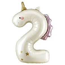 PartyDeco 獨角獸數字鋁箔氣球 2, 混合顏色, 1個