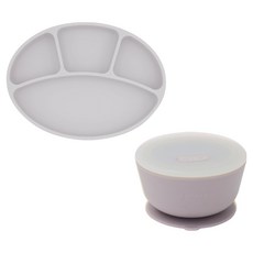 MODU'I BLUEMAMA 嬰幼兒矽膠吸盤餐盤 + 吸盤碗組, 薰衣草拿鐵, 1套