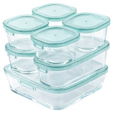 하코야 라쿠라쿠 데일리 내열유리 사각찬통 7p 세트 그린 HA-GLN01, 1세트, 260ml(4p) + 610ml(2p) + 1350ml(1p)