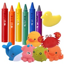 Kizus Aqua Friends 娃娃6種 + 6色沐浴蠟筆 + 鴨子橡皮擦套組, 1套, 混合色