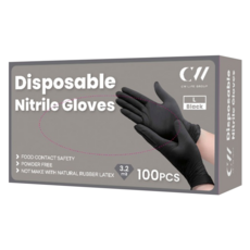 CW Life Group 多用途無粉料理食品級手套 NBR35 100個裝, 黑色, L, 1個