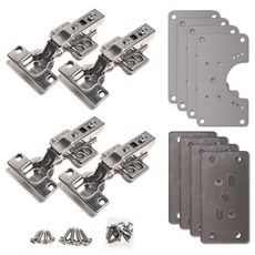 Sonjabisesang 門窗 110度 外露式 不鏽鋼 輕壓 緩衝 鉸鏈 4入 C型加固板 4入 方形加固板 4入, 1個