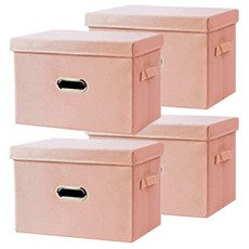 inbloom 大容量可折疊布料收納箱 + 附蓋套組, 蜜桃色, 4套