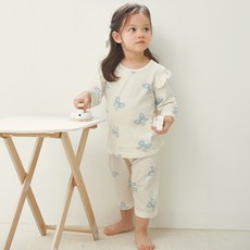 Unifriend 藍色緞帶七分袖居家服上下套裝