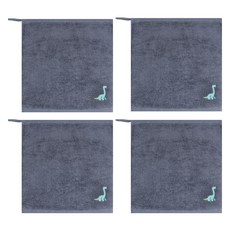 Songwol 松月 恐龍刺繡簡潔掛環擦手巾, 深天藍色, 4個