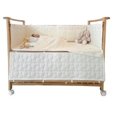 아이레빗 아기 침대 순면 곰누빔 범퍼가드 보니스마트 호환, 크림아이보리