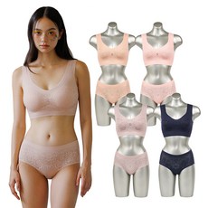 Bellezeon 花卉刺繡網紗無痕內衣4件 內褲4件