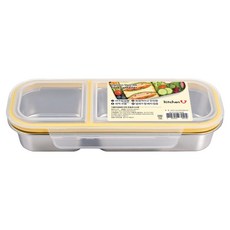kitchen U 304不鏽鋼2格配菜便當盒, 銀色, 1個