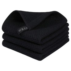 트레이드웨이 고리가 달린 프리미엄 순면 와플 행주 블랙, 3개