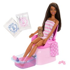 Barbie 芭比 時尚美甲美足美容沙龍娃娃遊戲組, 粉紅色 + 棕色, 1套