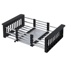 델리리움 스테인리스 길이조절 물빠짐 식기 건조대 대형 29~47 x 22.5 x 9.2 cm, 블랙, 1개