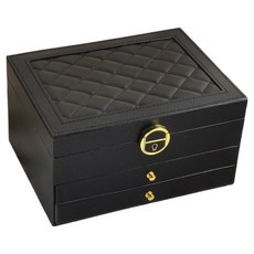 스윗콩 3단 악세사리 가죽 주얼리 수납함, 블랙, 1개