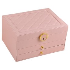스윗콩 3단 악세사리 가죽 주얼리 수납함, 핑크, 1개