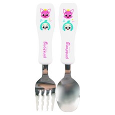 아이조움 유아용 핑크퐁 자기주도 꼬마 스텐 스푼 + 포크 세트, 혼합색상, 1세트