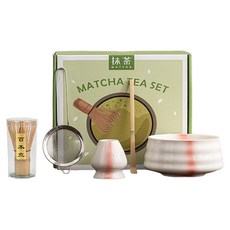 JAR嚴選 日式抹茶螺紋陶瓷茶具5件組, 紅一抹, 1套, 茶碗, 茶筅, 茶杓, 茶濾網, 茶筅座