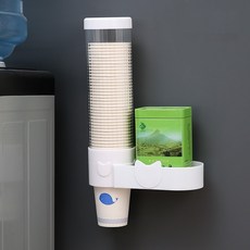 켈본 무타공 자석 붙이는 원터치 자동 일회용 종이컵 수납 디스펜서 + 거치대 세트, 화이트, 1세트